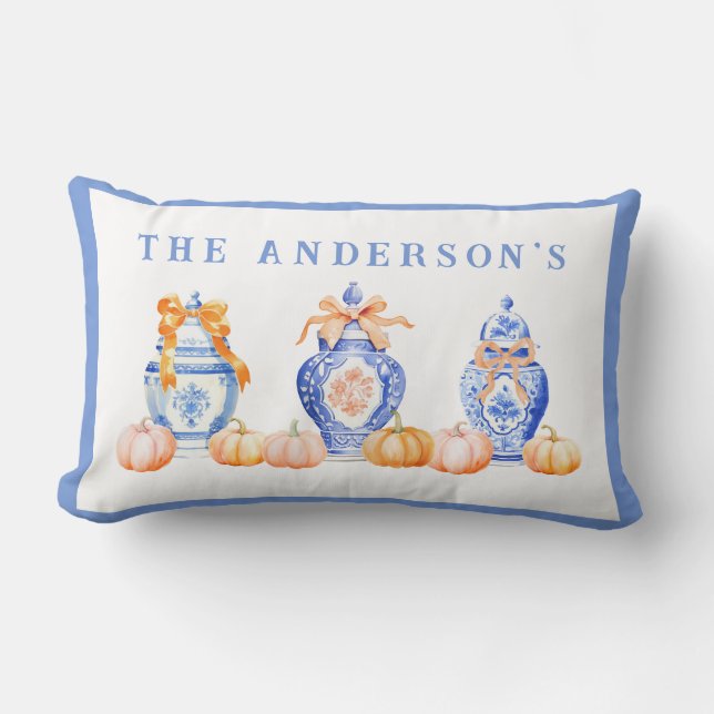 Fall Pumpkin Chinoiserie Ginger Burk Lumbarkudde (Framsida)