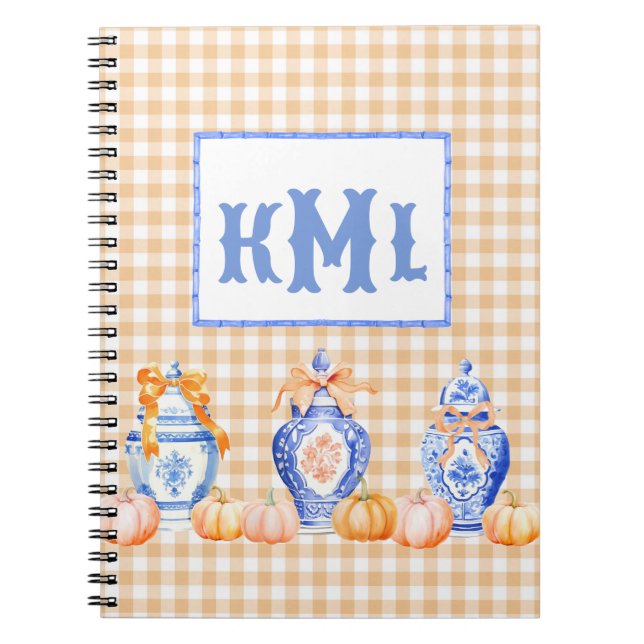 Fall Pumpkin Chinoiserie Ginger Burk Monogram Anteckningsbok (Framsidan)