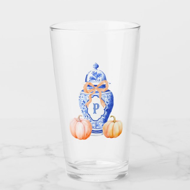 Fall Pumpkin | Chinoiserie Ginger Burk Monogram Glaskopp (Framsida)