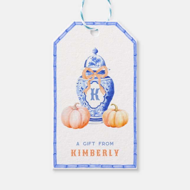 Fall Pumpkin | Chinoiserie Ginger Burk Monogram Presentetikett (Framsidan)