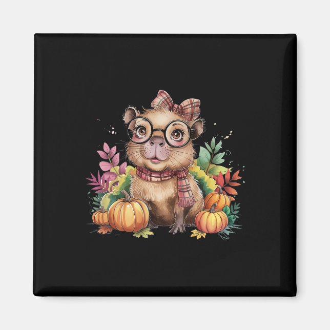 Fall Pumpkin Cute Capybyra Fall Autumn Thanksgiven Magnet (Framsidan)