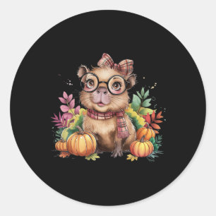 Fall Pumpkin Cute Capybyra Fall Autumn Thanksgiven Runt Klistermärke