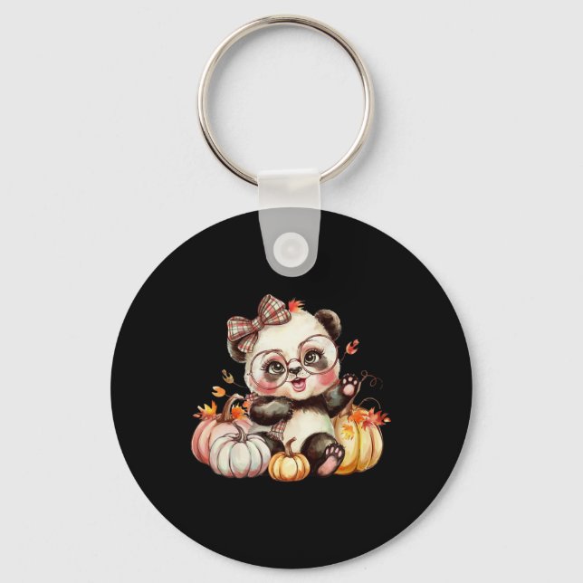 Fall Pumpkin Cute Panda Bear Fall Autumn Thanksgiv Nyckelring (Framsida)