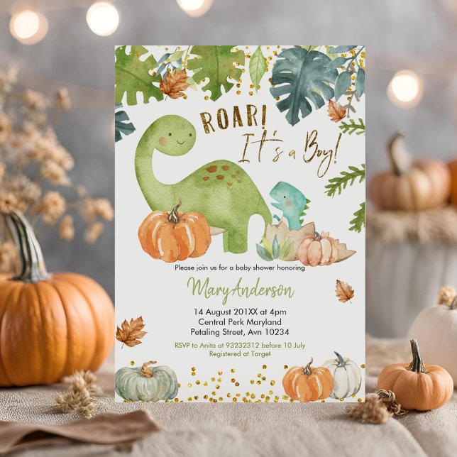 Fall Pumpkin Dinosaur Baby Shower Inbjudan Roar (Skapare uppladdad)