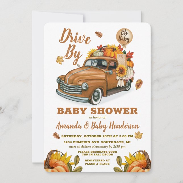 Fall Pumpkin Drive by Baby Shower-inbjudan Inbjudningar (Framsida)