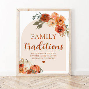 Fall Pumpkin Family Traditions Baby Shower Sign-si Poster