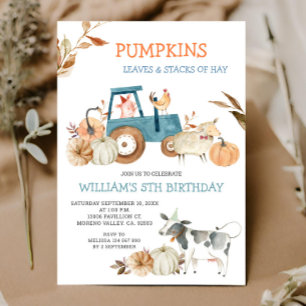 Fall Pumpkin Farm Animal Birthday Inbjudningar