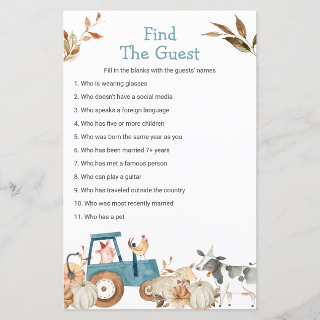 Fall Pumpkin Farm Animal Hitta gästspelet (Framsida)