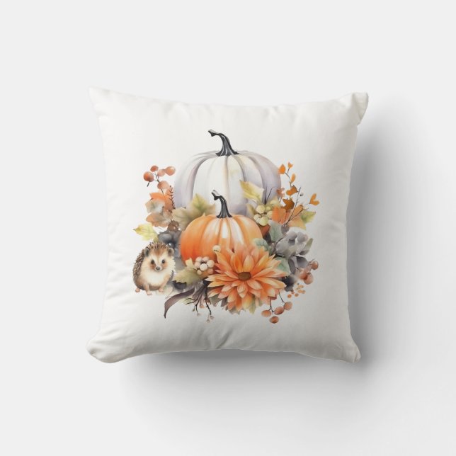 Fall Pumpkin Farmhouse med Mysigt Hedgehog Kudde (Framsida)