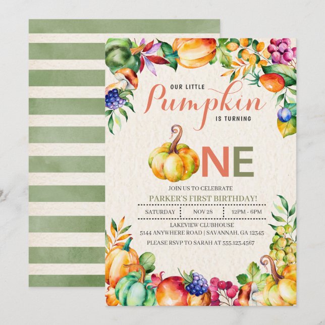 Fall Pumpkin First Birthday-inbjudan Inbjudningar (Fram/baksida)
