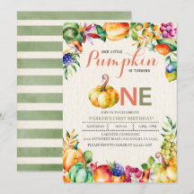 Fall Pumpkin First Birthday-inbjudan