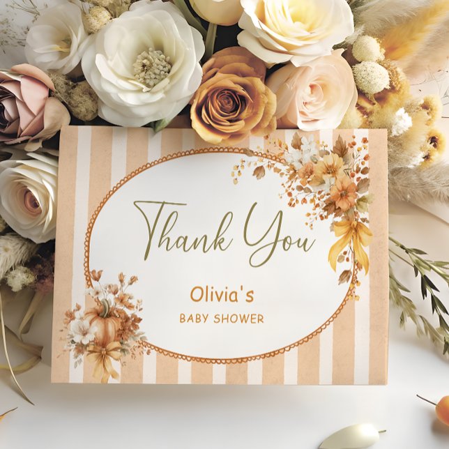 Fall Pumpkin Floral Baby Shower Thank You Card Tack Kort (Skapare uppladdad)