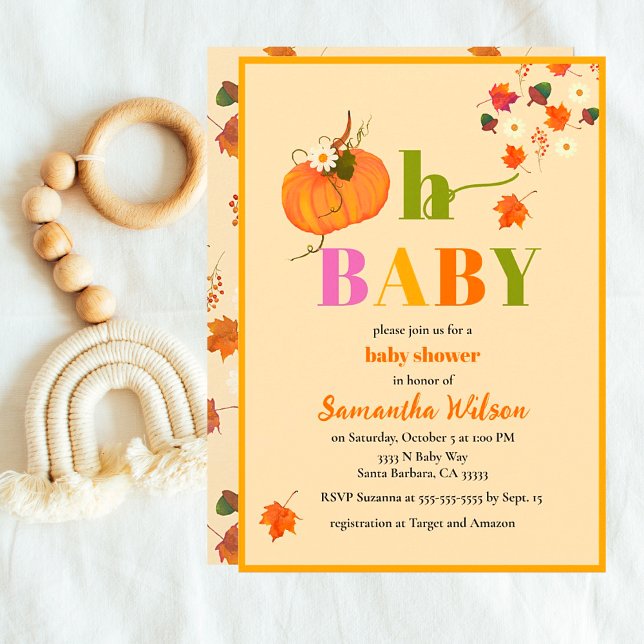 Fall Pumpkin Flowers Girl Baby Shower-inbjudan Inbjudningar (Fall Pumpkin Oh Baby Cute Autumn Baby Shower Invitations.)
