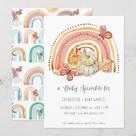 Fall Pumpkin Foliage Rainbow Mustard Peach Baby Inbjudningar