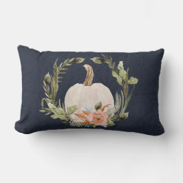 Fall Pumpkin Foliage Terracotta Blommigt Navy Blue Lumbarkudde