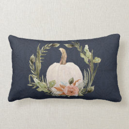 Fall Pumpkin Foliage Terracotta Blommigt Navy Blue Lumbarkudde