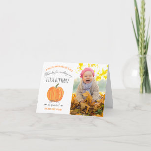 Fall Pumpkin   Första födelsedagen Tack med foto Kort