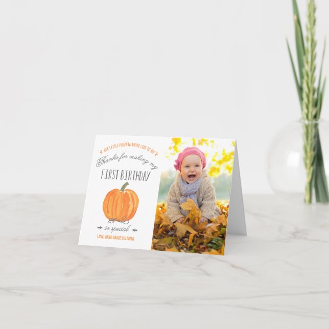 Fall Pumpkin | Första födelsedagen Tack med foto Kort (Framsida)