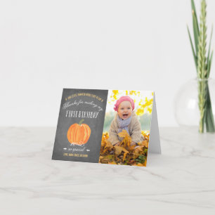Fall Pumpkin Första födelsedagen Tack med foto Kort