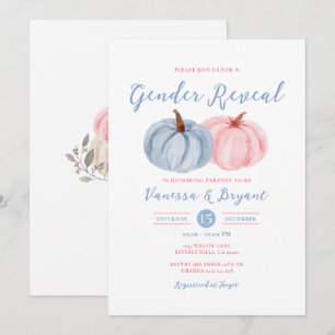 Fall Pumpkin Gender Reveal Rosa & Blue Blommigt Inbjudningar