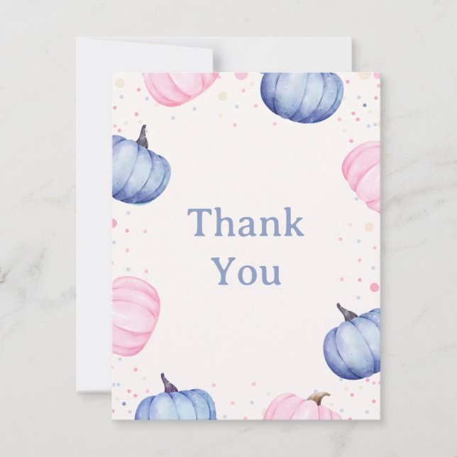 Fall Pumpkin Gender Reveal Thank You Card Tack Kort (Framsida)