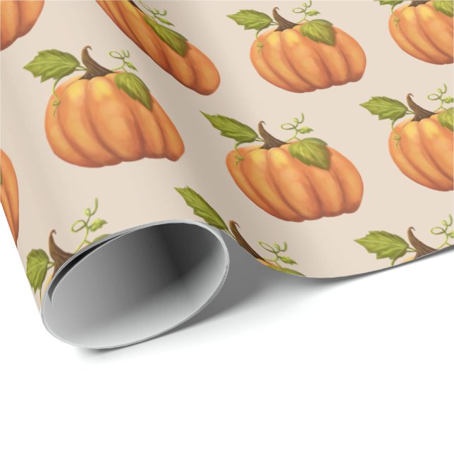 Fall Pumpkin Gift Wrap Halloween Thanksgiving Presentpapper (Rullad Hörn)