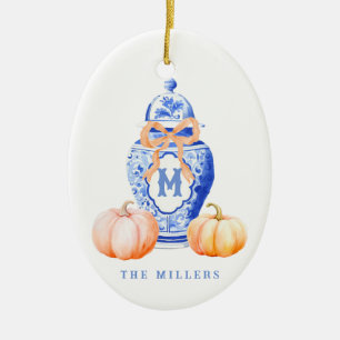 Fall Pumpkin   Ginger Burk Monogram Julgransprydnad Keramik