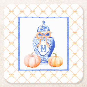 Fall Pumpkin Ginger Burk Monogram Underlägg Papper Kvadrat