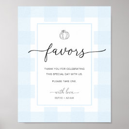 Fall Pumpkin Gingham Blue Gingham Favors Underteck Poster