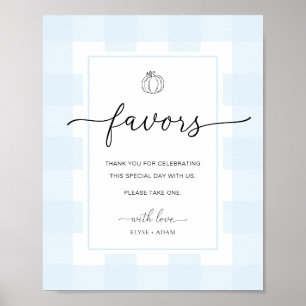 Fall Pumpkin Gingham Blue Gingham Favors Underteck Poster