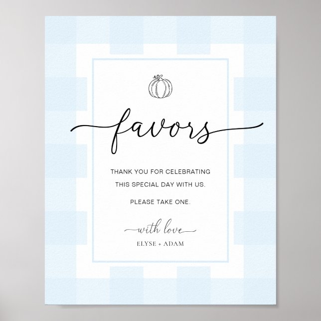 Fall Pumpkin Gingham Blue Gingham Favors Underteck Poster (Framsidan)