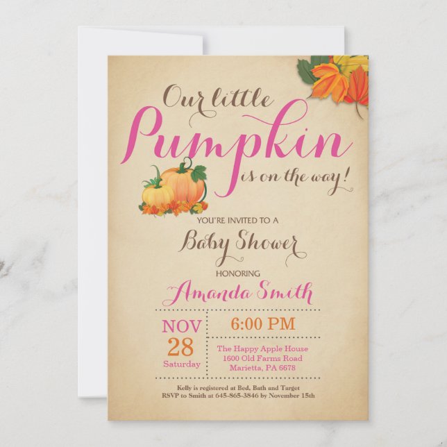 Fall Pumpkin Girl Baby Shower-inbjudan Inbjudningar (Framsida)