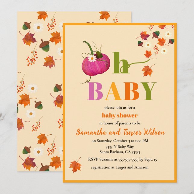 Fall Pumpkin Girl Baby Shower-inbjudan Inbjudningar (Fram/baksida)
