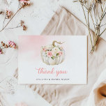 Fall Pumpkin Girl Baby Shower Tack för kortet<br><div class="desc">En Elegant Watercolor Rosa-Blommigt och Pumpkin-tack. Redigera texten,  färg och stil i högerna med teckensnitt i webbläsaren. Kolla in hela vår samling i vår butik Cava Party Design.</div>