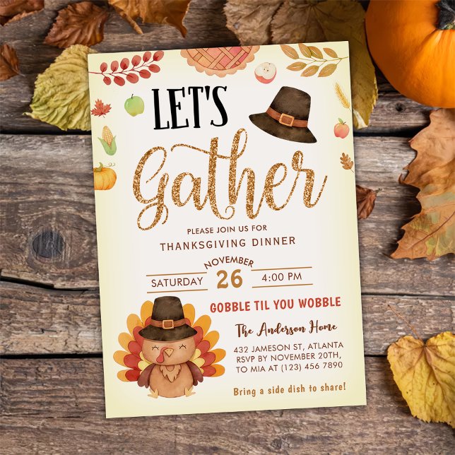 Fall Pumpkin Gobble Thanksgiving Dinner Turkey Inbjudningar (Skapare uppladdad)