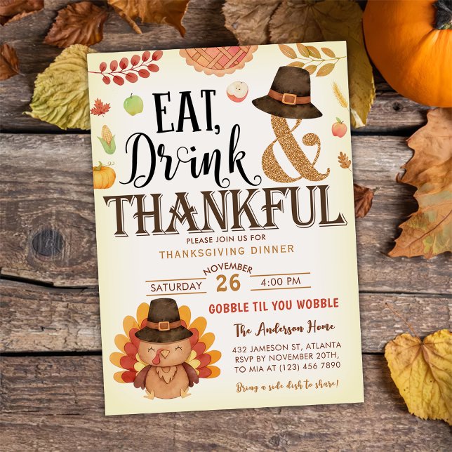 Fall Pumpkin Gobble Thanksgiving Dinner Turkey Inbjudningar (Skapare uppladdad)