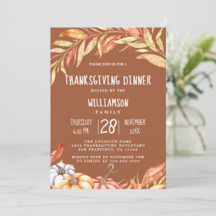 Fall Pumpkin Golden Foliage Thanksgiving Middag Inbjudningar