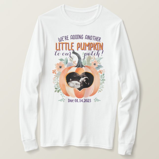 Fall Pumpkin Gravid Announcement Ultrasound T Shirt (Design framsida)