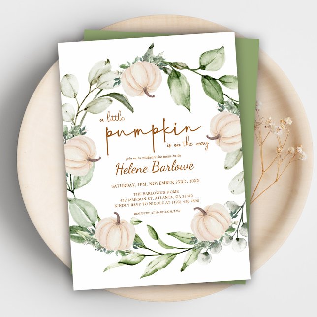 Fall Pumpkin Greenery Baby Shower Inbjudningar (Fall Pumpkin Greenery Baby Shower Invitation)