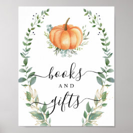 Fall Pumpkin Greenery Foliage Bokar och presenttec Poster