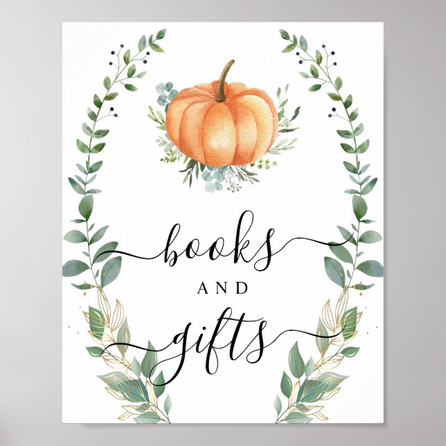 Fall Pumpkin Greenery Foliage Bokar och presenttec Poster (Framsidan)