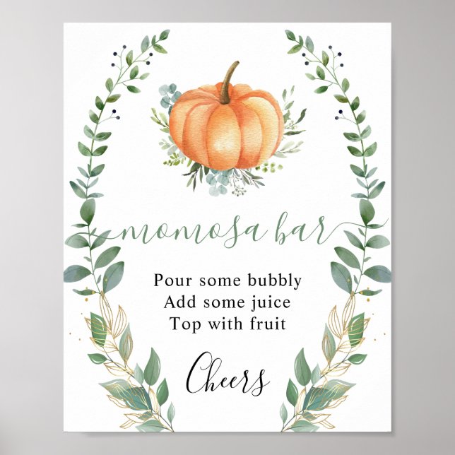 Fall Pumpkin Greenery Guld Foliage Momosa Pub Sign Poster (Framsidan)