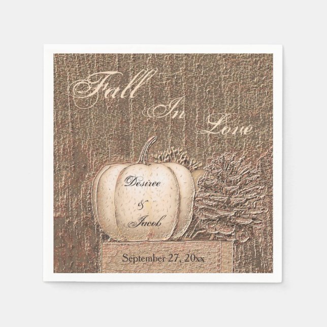 Fall Pumpkin Guld White Land Rustic Bröllop Pappersservett (Framsidan)