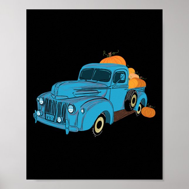 Fall Pumpkin Harvest Time Old Pickup Farm Lastbil Poster (Framsidan)