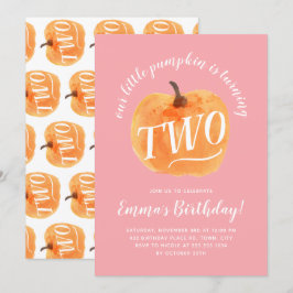 Fall Pumpkin Höger andra födelsedag Rosa Inbjudningar