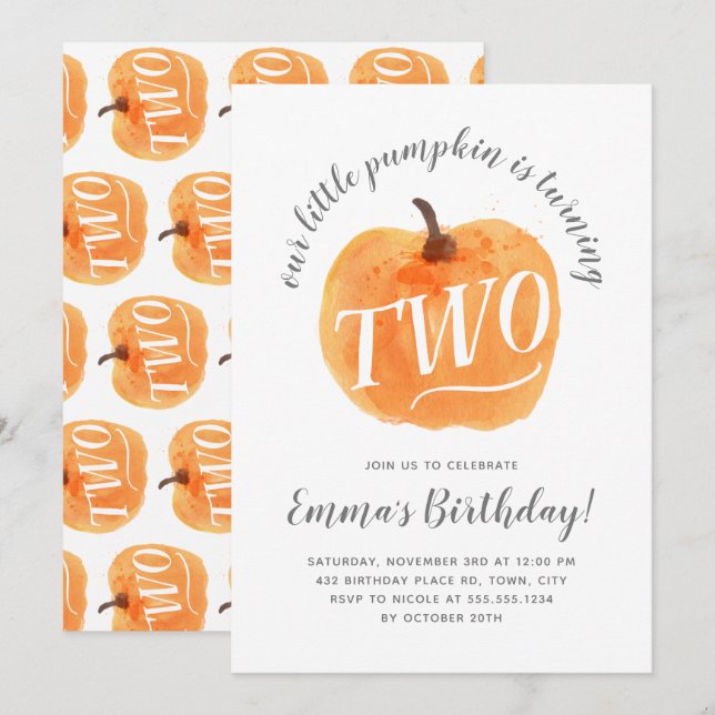 Fall Pumpkin Höst andra födelsedag vit Inbjudningar (Fram/baksida)