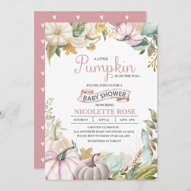 Fall Pumpkin Höstbabyinställarens inbjudan Flicka (Fram/baksida)