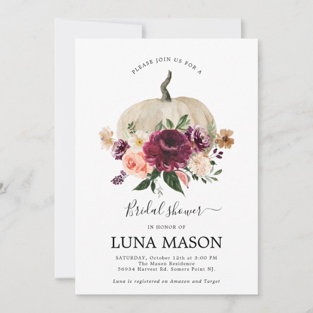 Fall Pumpkin Inbjudningskort för möhippan (Framsida)