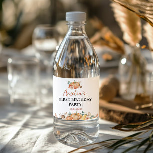 Fall Pumpkin Kids Första födelsedag Vattenflaskor Etikett