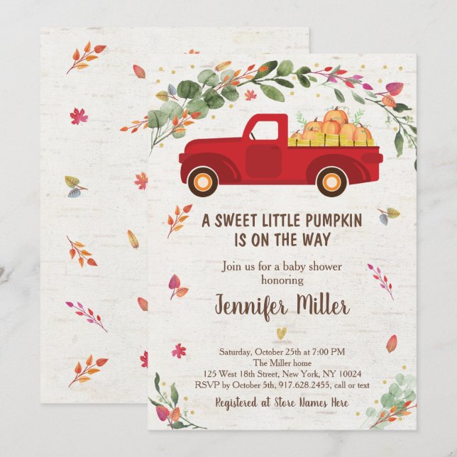 Fall Pumpkin Lastbil Baby Shower-inbjudan Inbjudningar (Fram/baksida)